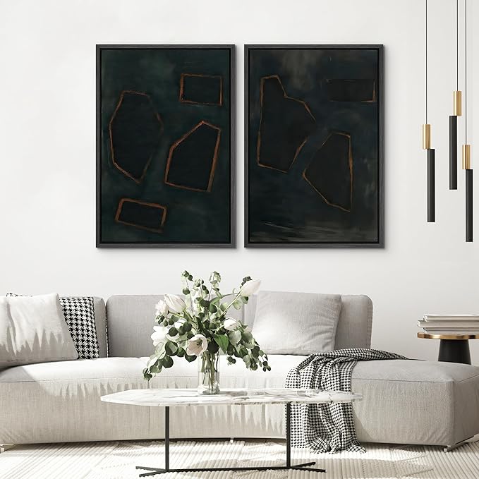 SIGNWIN Framed Wall Art Print Set Dark Geometric Abstract Modern Minimalist Shapes Illustrations Modern Art Rustic Relax/Calm Multicolor for Living Room, Bedroom, Office - 16"x24"x2 BLACK