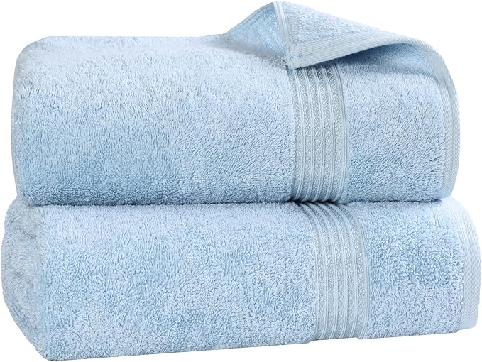 Superior Egyptian Cotton 2-Piece Bath Sheet Towel Set, Oversized Body Towels For Adults And Kids, Large Towel For Bath, Shower, Guest Bathroom, Spa, Gym, Resort, Essentials, Airbnb, Light Blue