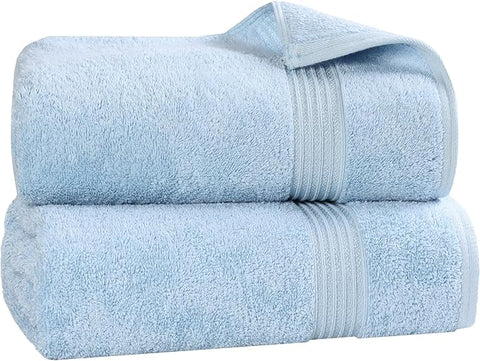 Superior Egyptian Cotton 2-Piece Bath Sheet Towel Set, Oversized Body Towels For Adults And Kids, Large Towel For Bath, Shower, Guest Bathroom, Spa, Gym, Resort, Essentials, Airbnb, Light Blue