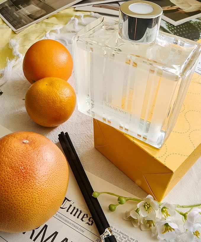 M&SENSE Citrus Zest Scent Diffuser - 7.04 oz Citrus Zest Reed Diffusers for Home, Scented Diffuser Gifts for Her, Home Fragrance Diffusers with Sticks for Bathroom Bedroom & Shelf Décor