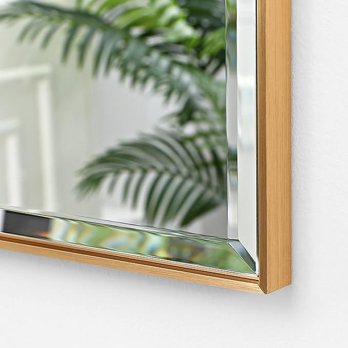 30x40 Inch Gold Mirror with Beveled Trim, Aluminum Frame Bathroom Vanity Mirror, Copper-Free Mirror, Rectangle Wall Mounted Mirror, Modern Rectangular Mirror Horizontal or Vertical