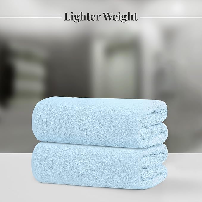 Tens Towels Pack of 4 Extra Large Bath Towels 30 x 60 Inches, 100% Cotton, Larger & Lighter Weight, Quicker to Dry, Super Soft and Absorbent, Perfect for Bathroom, Sky Blue