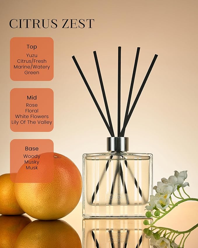 M&SENSE Citrus Zest Scent Diffuser - 7.04 oz Citrus Zest Reed Diffusers for Home, Scented Diffuser Gifts for Her, Home Fragrance Diffusers with Sticks for Bathroom Bedroom & Shelf Décor