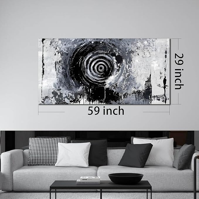 Abstract Large Wall Art for Living Room - Black and White Canvas Wall Art for Office - Modern Art Wall Decor for Bedroom Size 29" x 59"
