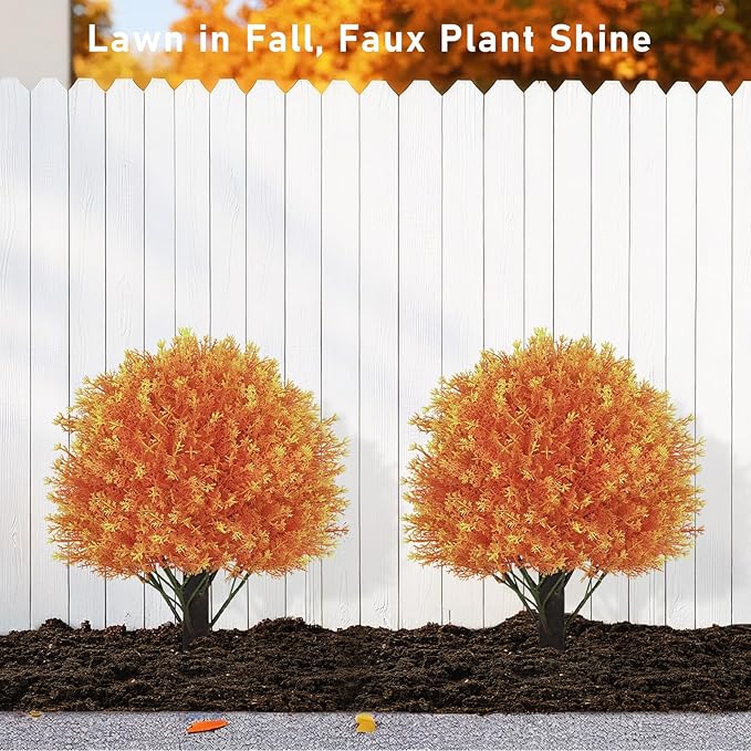 24" Fall Cedar Topiary Trees Artificial Outdoor, Set of 2 Faux Bushes and Shrubs with Ground Spike, UV Resistant Realistic Large Fake Ball Plants for Front Porch Outside Planters Backyard Decor