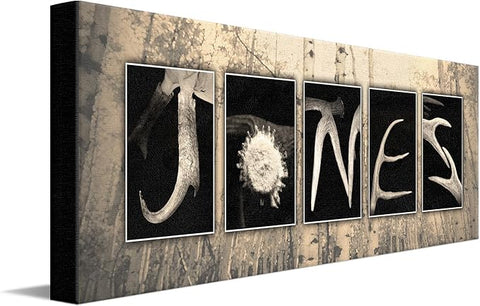 Personal-Prints ANTLER Personalized Name Art | Any Name Spelled with Antlers | Gift for the Lodge, cabin, man cave, or Lodge Décor (10"x30" Stretched Canvas)