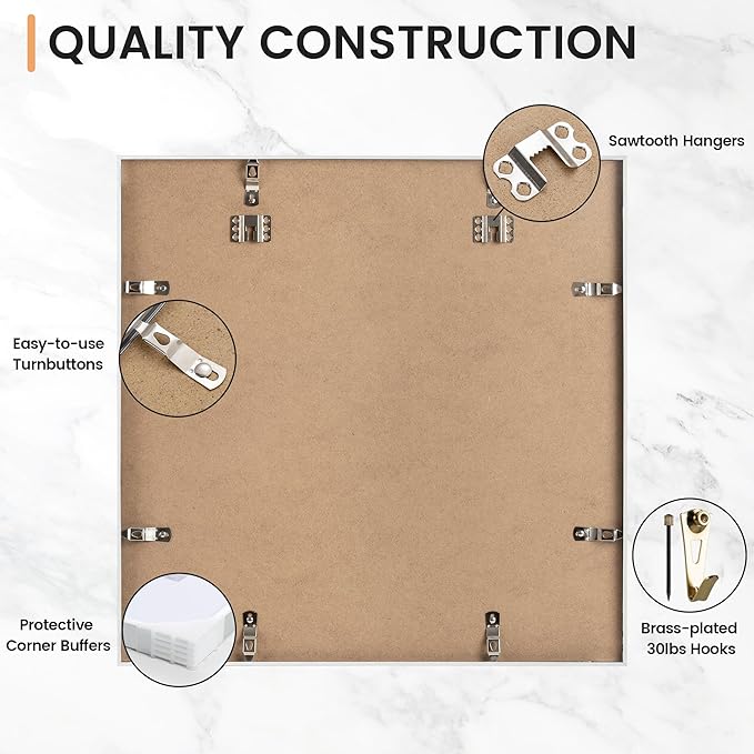 20x20 inch Metal Picture Frame - Thin Aluminum Square Photo Frames with 16x16 Removable Mat - High Definition Plexiglass - Vertical and Horizontal Display - Wall Hook Hanging Hardware Included - Silver, Set of 1