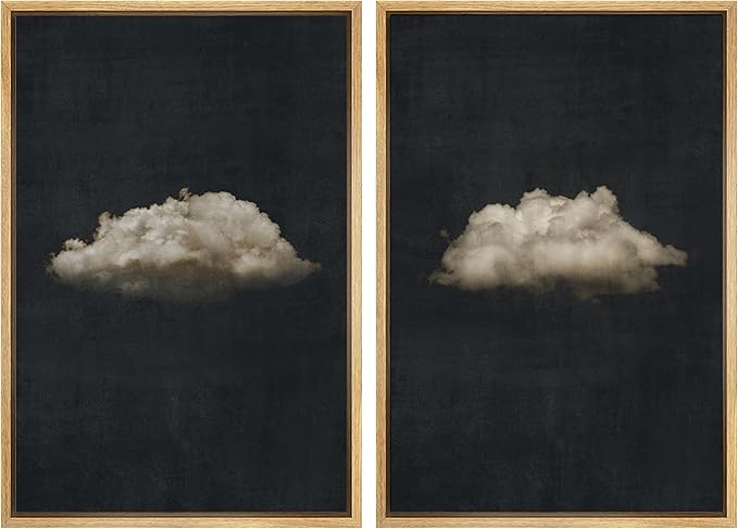 MUDECOR Framed Canvas Print Wall Art Minimalist Cloud on Dark Background, Modern Monochrome Nature Illustrations Modern Art Decorative Multicolor Minimalism for Bedroom - 24"x36"x2 Natural