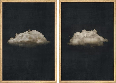 MUDECOR Framed Canvas Print Wall Art Minimalist Cloud on Dark Background, Modern Monochrome Nature Illustrations Modern Art Decorative Multicolor Minimalism for Bedroom - 16"x24"x2 Natural