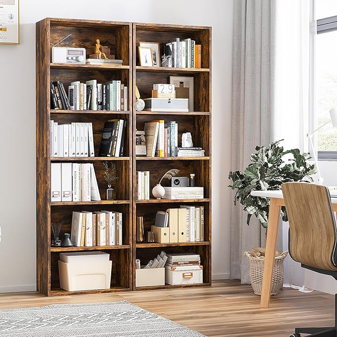 6-Tier Book Shelf, Floor Standing Open Bookcase, Wooden Display Storage Shelves with Anti-Tipping Device, 71" Tall Bookshelf for Bedroom, Living Room and Office, Brown