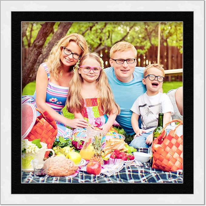 10x10 Frame with Mat - White 13x13 Frame Wood Made to Display Print or Poster Measuring 10 x 10 Inches with Black Photo Mat