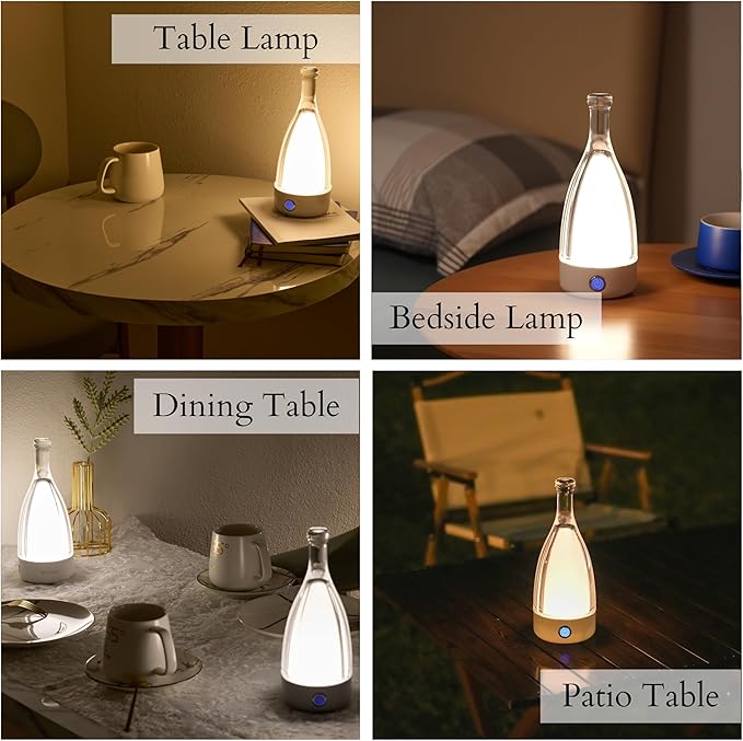 GlassGlo Cordless Rechargeable Battery Operated Touch Button Table Lamp, Stepless Dimming, 3 Color Modes, Modern Patio/Bed/Night Lamp (White)