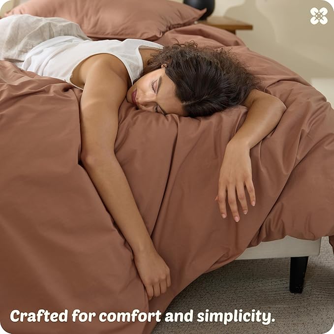 Bedsure Cotton Duvet Cover Full - Luxury Slub Weave 100% Cotton Duvet Cover Set with a Linen Like Textured, Easy Change Durable Bedding Set 3 Pieces, Mocha Mousse, 80" x 90"