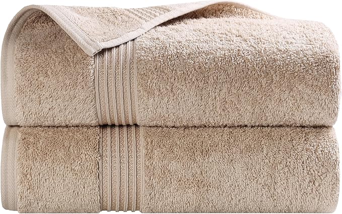 Superior Egyptian Cotton Bath Towel Set, Home Bathroom Towels, Master, Guest Bath, Decor Essentials, Quick Dry, Absorbent, Large Body Towels, Spa, Hotel, Resort, Adult, Kids, Set of 2, Taupe