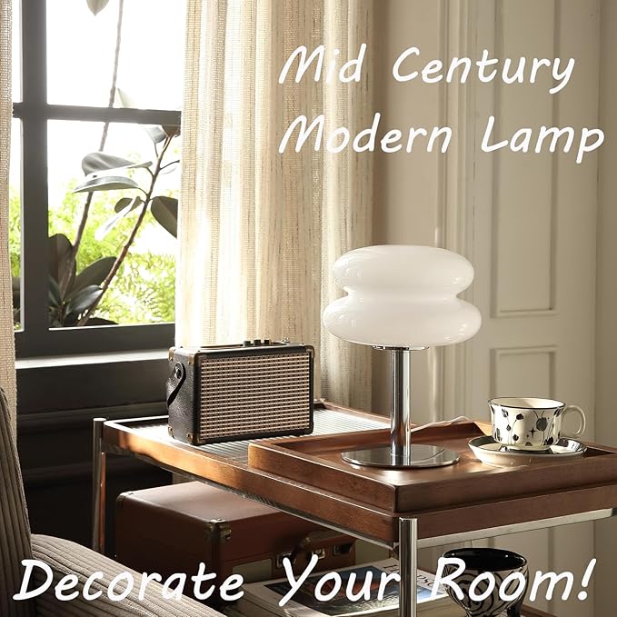 Mushroom Lamp for Bedroom,Mid Century Modern Lamp for Nightstand, Dimmable Retro Egg Tart Bedside Small Lamps,Unique Home Mushroom Decor Aesthetic Cute Table Lamps for Living Room(White)