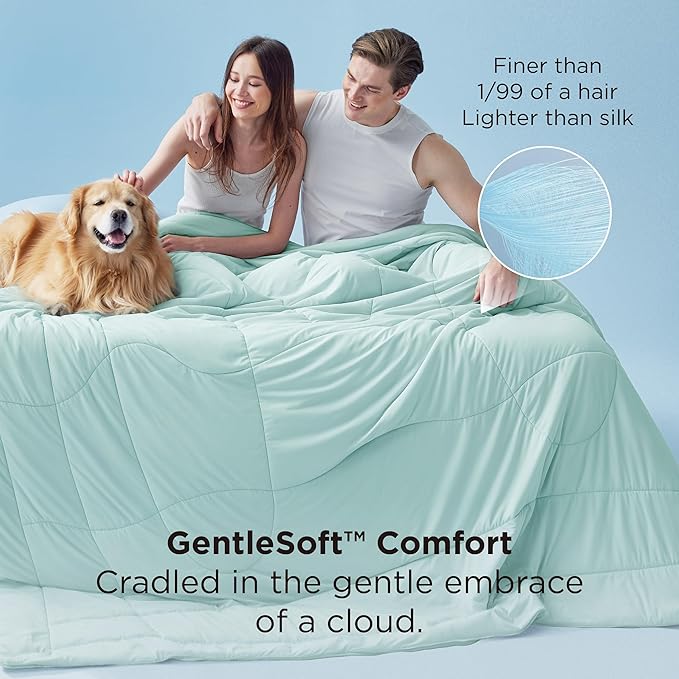 Bedsure Cooling Comforter King Size - Cooling Blankets for Hot Sleepers, Lightweight Comforter for Summer with Dual-Sided Cool Tech, Soft Breathable Cold Blanket for Sleeping, Green, 102x90 Inches