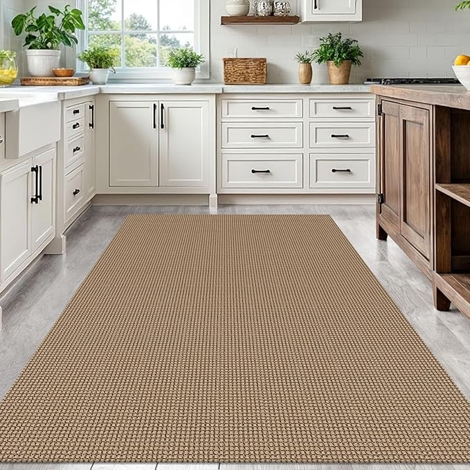 IOHOUZE Washable Area Rug 5x7 Non Slip Rubber Backed Woven Rugs for Living Room, Dining Room Rugs Bedroom Rug, Floor Carpet for Living Room Nursery, Orange/Tan/Brown