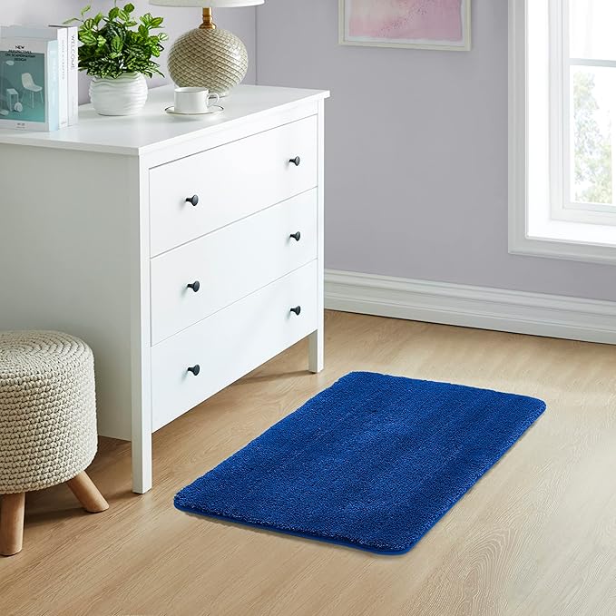 YHF Bathroom Rugs 20" X 32", Extra Thick & Soft Microfiber Shaggy, Machine Washable Bath Mats, Absorbent Bath Rugs, Non-Slip Rubber Backing Bath Mat for Bathroom Floor, Tub and Shower, Royal Blue