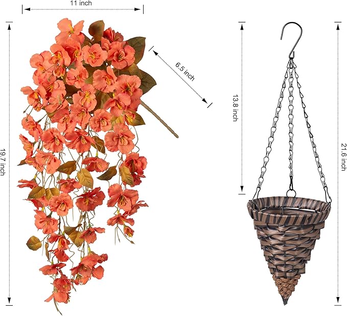 Ivydale Fall Artificial Hanging Flowers with Basket for Outdoors Decoration, Realistic Fake Hibiscus Vines Faux Plants Silk Flowers for Planters Outside Home Patio Porch Balcony, Fall Orange