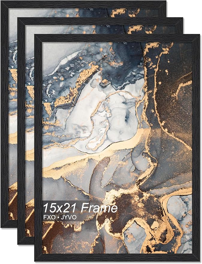 Engineered Wood 15x21 Picture Frame Set of 3, Black Frame for 15 x 21 Inch Picture Poster Photo, Light Weight 15 by 21 Frame with Wood-grain for Wall - 3 Pack/Black/15 x21