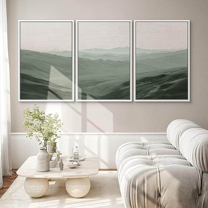 SIGNWIN Framed Canvas Print Wall Art Set Rolling Green Mountain Hill Environment Nature Wilderness Photography Modern Art Chic Landscape for Living Room, Bedroom, Office - 24"x36"x3 White