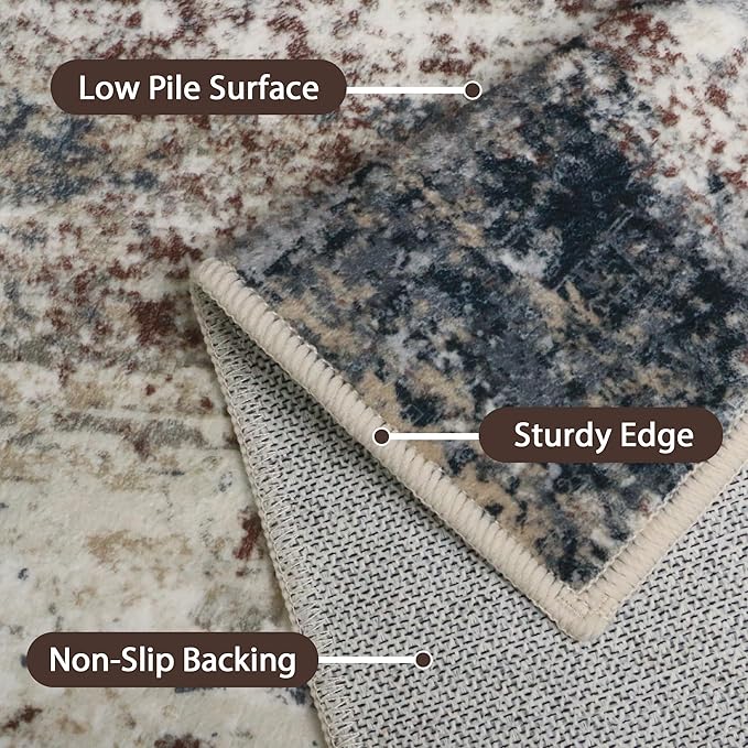 GENIMO 8x10 Area Rugs, Machine Washable Rugs for Living Room Low Pile, Abstract Blue Rug with Non-Slip Rubber Backing, Soft Pet Friendly Carpet for Bedroom, Dining Room, Office, Mystic Forest