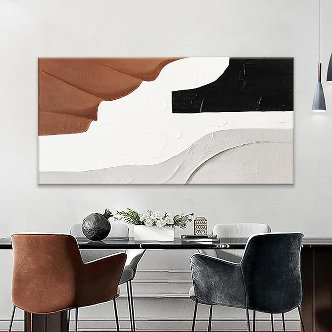 White Wall Art Large Abstract Wall Art Geometric Brown Color Block Canvas Art Wall Decor Painting Artwork Canvas Simple Picture Artwork Decorations For Living Room Bedroom Office Home Decor 29" X 58"