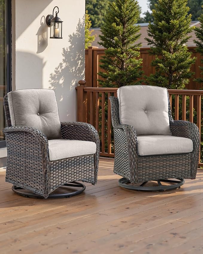 22x25/22x24 Outdoor Seat Cushions Set of 2 - Comfortable High Back Water-Resistant Patio Wicker Chairs Cushion for Rattan Dining Rocker Glider Loveseat Couch Sectional Sofa - Beige/Button