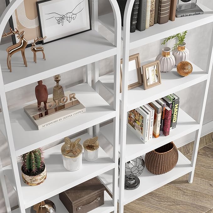 Tribesigns 4-Tier Open Bookshelf, 70.8" Industrial Wood Bookcase Storage Shelves with Metal Frame, Freestanding Display Rack Tall Shelving Unit for Office, Bedroom, Living Room (White, 2PCS)
