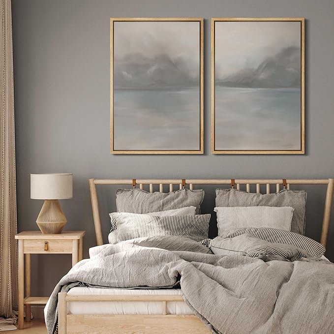 MUDECOR Framed Canvas Print Wall Art Set Abstract Neutral Beige and Brown Illustrations Modern Art Decorative Bohemian Calm/Zen for Living Room, Bedroom, Office - 24"x36"x2 Natural