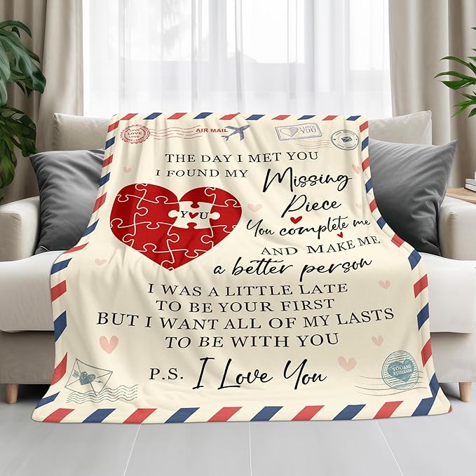 GEEMBI Gifts for Him Her Husband Wife - Missing Piece Soft Fleece Throw Blankets 60x80 in - Anniversary Birthday Gifts for Men Women Boyfriend Girlfriend Couple