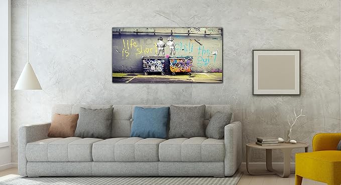 Banksy Street Art - Graffiti Canvas Wall Decor - Abstract Art Wall Decor Ready to Hang Size 40" x 20"