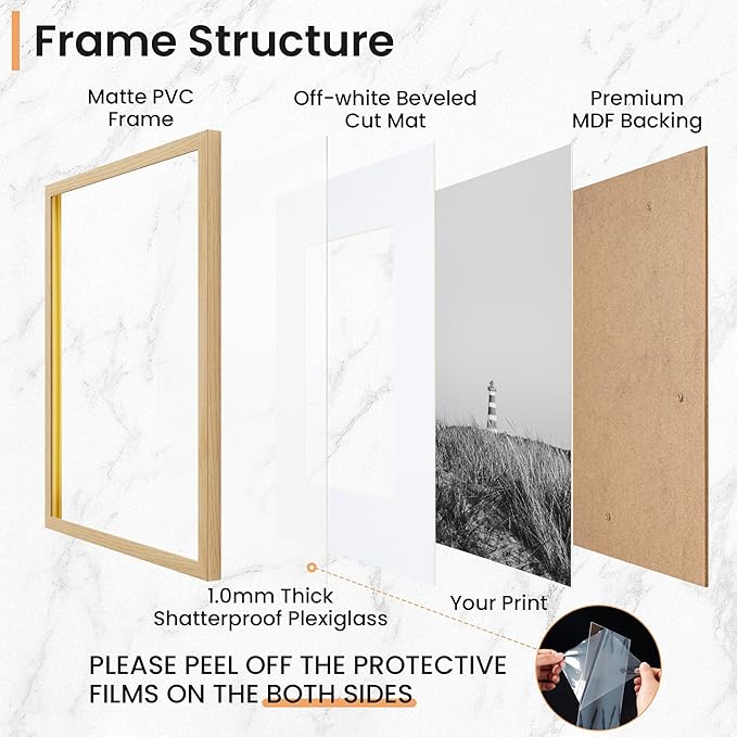 8x10 inch Picture Frame, 8x10 Photo Frames with 5x7 Removable Mat - High Definition Plexiglass - Vertical and Horizontal Display - Wall Hanging Frame - Oak Color, 12 Pack