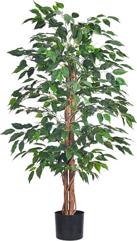 Artificial Ficus Tree 4FT Faux Silk Plants with Sturdy Plastic Nursery Pot,Fake Ficus Trees for Home Office Farmhouse Indoor Outdoor Decor Perfect Housewarming Gift (4FT-1Pack)