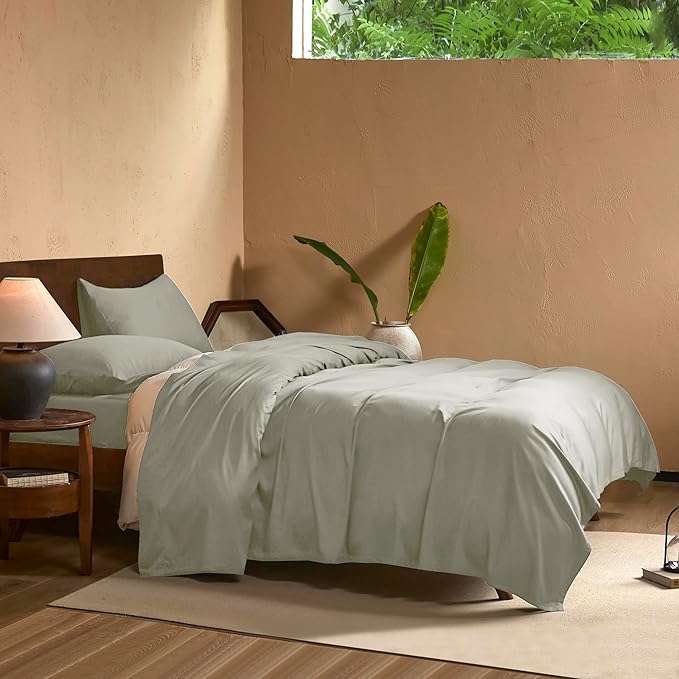 EVERLY King Sheets Set,Luxuriously 400 Thread Count Organic Rayon Derived from Bamboo Bed Sheet Set,Cooling Sheets for King Size 4 Piece Deep Pockets Bedding Sheets& Pillowcases-Light Grey