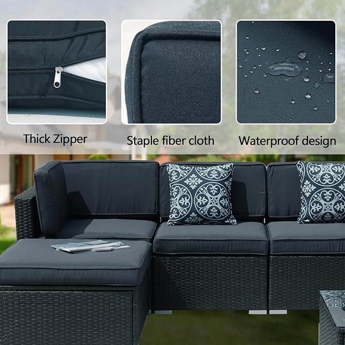 11Pieces Patio Cushion Covers Replacement,Waterproof Outdoor Cushions Covers for 6-Seaters Sofa,Slipcovers Set with Zippers,Washable Cover Only(Dark Grey)