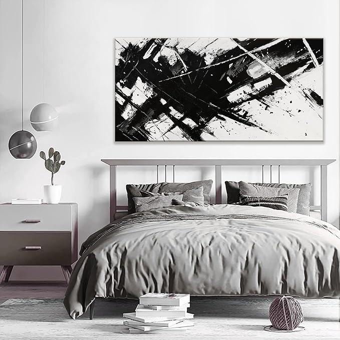 TAIJXAGSG Large Abstract Wall Art For Living Room Abstract art Grunge Room Canvas Art Wall Decor 29" X 58" Painting Black And White Wall Art For Bedroom Office Home Wall Decor