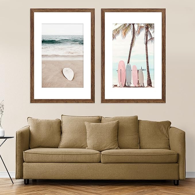 20x28 Picture Frame Set of 2, Rustic Black Wood Style - Display 16x24 Picture with Mat or 20 x 28 Poster without Mat, Wall Mounting Horizontal and Vertical
