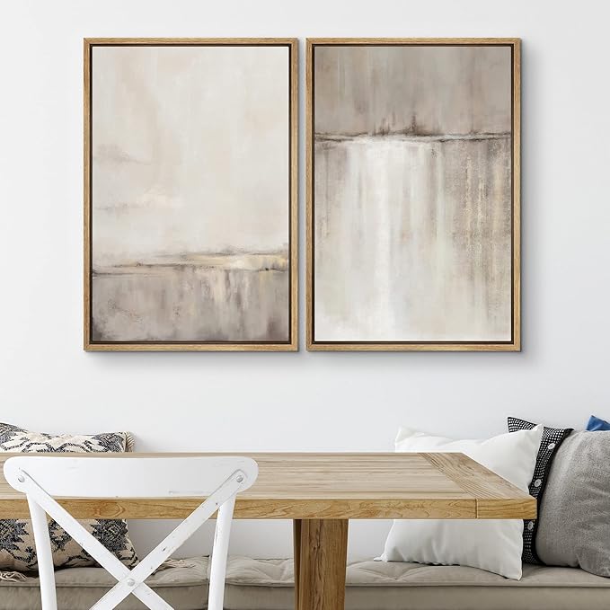 SIGNWIN Framed Canvas Print Wall Art Set Grunge Duotone Tan Landscape Abstract Shapes Illustration Modern Art Decorative Nordic Chic Relax/Zen for Living Room, Bedroom, Office - 24"x36"x2 Natural