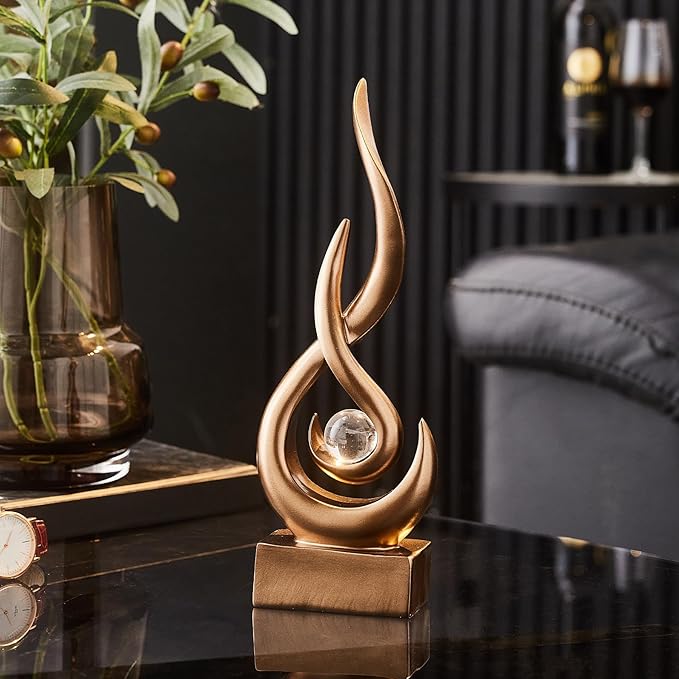 Modern Flame Statue Home Decorations for Living Room, 11.8" H Bronze Sculpture for Vintage Decor, Abstract Art Resin Sculptures for Dining Room TV Stand Coffee Table Centerpiece