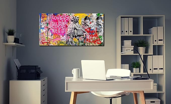 JKWALL77 Banksy Street Wall Art - Graffiti Abstract Canvas Wall-Art for Living Room Ready To Hang Size 40" x 20"