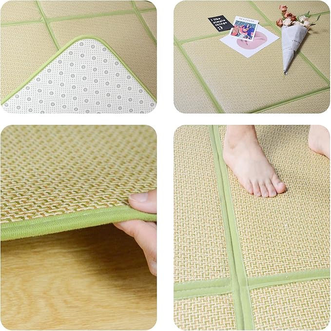 MYOYAY Large Japanese Tatami Mat 71x 71in Large Summer Breathable Sleeping Mat Foldable Rattan Floor Mat Non-Slip Memory Foam Stitching Carpet Crawling Mats Living Room Bedroom Playroom Yoga