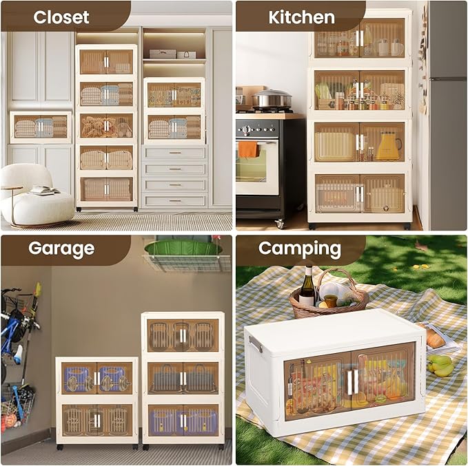5 Packs 330 QT Stackable storage bins with Lids, 82.5 Gal Plastic Storage Bins With Lids with wheels, Collapsible Storage Box with Lid,Closet Organizers and Storage for Home, Dorm, Office,Outdoor