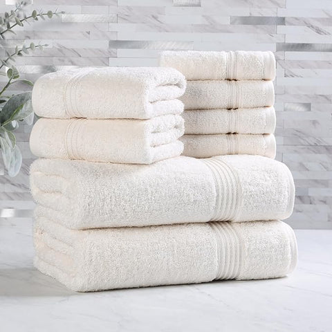 Superior Egyptian Cotton 8-Piece Towel Set, Assorted Towels for Home Bathroom, Guest Bath Decor Essentials, Includes 2 Bath, 4 Hand, 2 Face Towels/Washcloths, Quick Dry, Absorbent, Ivory