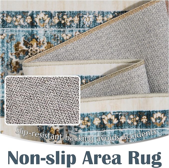 jinchan Area Rug 2x3 Washable Vintage Floral Rug Indoor Entryway Non-Slip Door Mats Soft Carpet for Living Room Bedroom Bathroom Home Office Blue