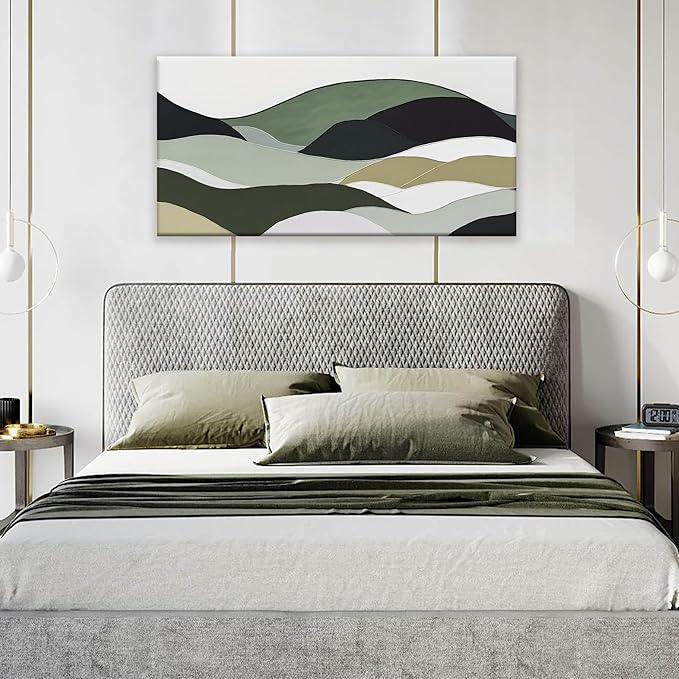 TAIJXAGSG Wall Art For Bedroom Office Decor Abstract Wall Art Green White Wall Art Irregular Shapes Painting Canvas Art Wall Decor Prints Ready To Hang Wall Pictures Home 20 × 40 Inch