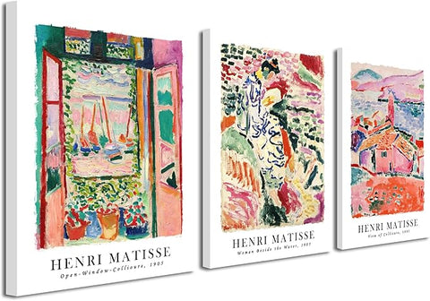 Wieco Art Canvas Wall Art 3 Piece Henri Mattise Art Abstract Colorful Matisse Posters Canvas Prints for Wall and Home Office Decorations