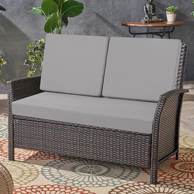 idee-home Outdoor Loveseat Cushions, Waterproof Patio Loveseat Cushion, Outside Couch Hampton Bay Deep Seat Cushion Replacement Set, Patio Love Seat Sofa Cushions for Furniture, 46" x 26" Grey