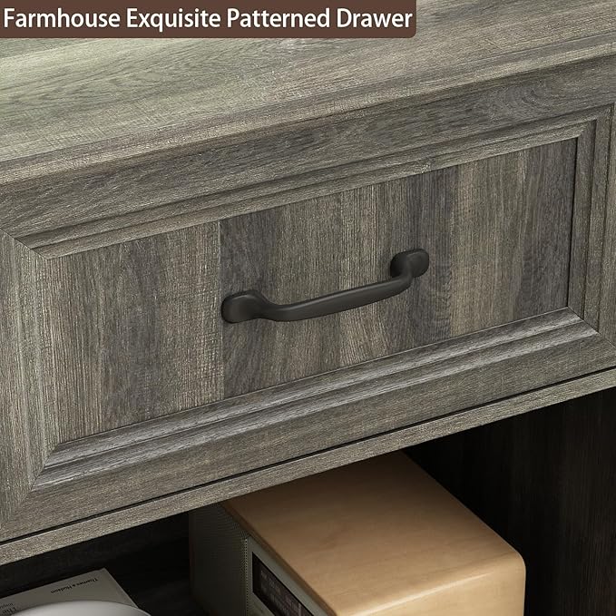CARPETNAL 20" Farmhouse Nightstand Set of 2, End Table with Large Drawers & Open Storage, Side Table, Bedside Table for Bedroom, Living Room, Grey