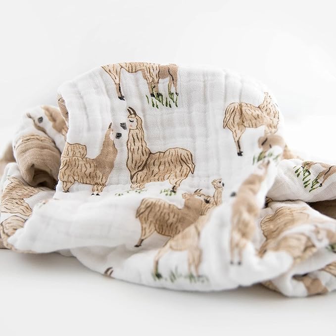Little Unicorn Newborn Receiving Quilt | Ultra- Soft, Multi-Layered Muslin Fabric | Gift for Newborns & on-The-go (Llama Llama)